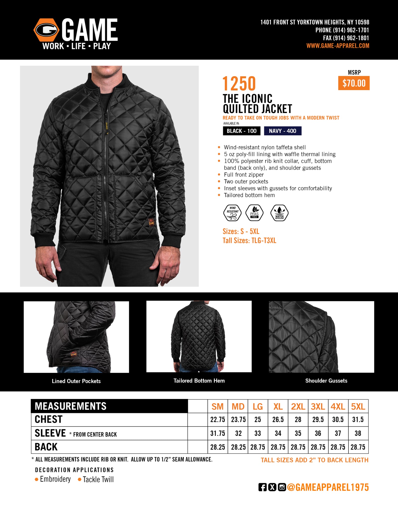 1250 - THE ICONIC QUILTED CHORE spec sheet