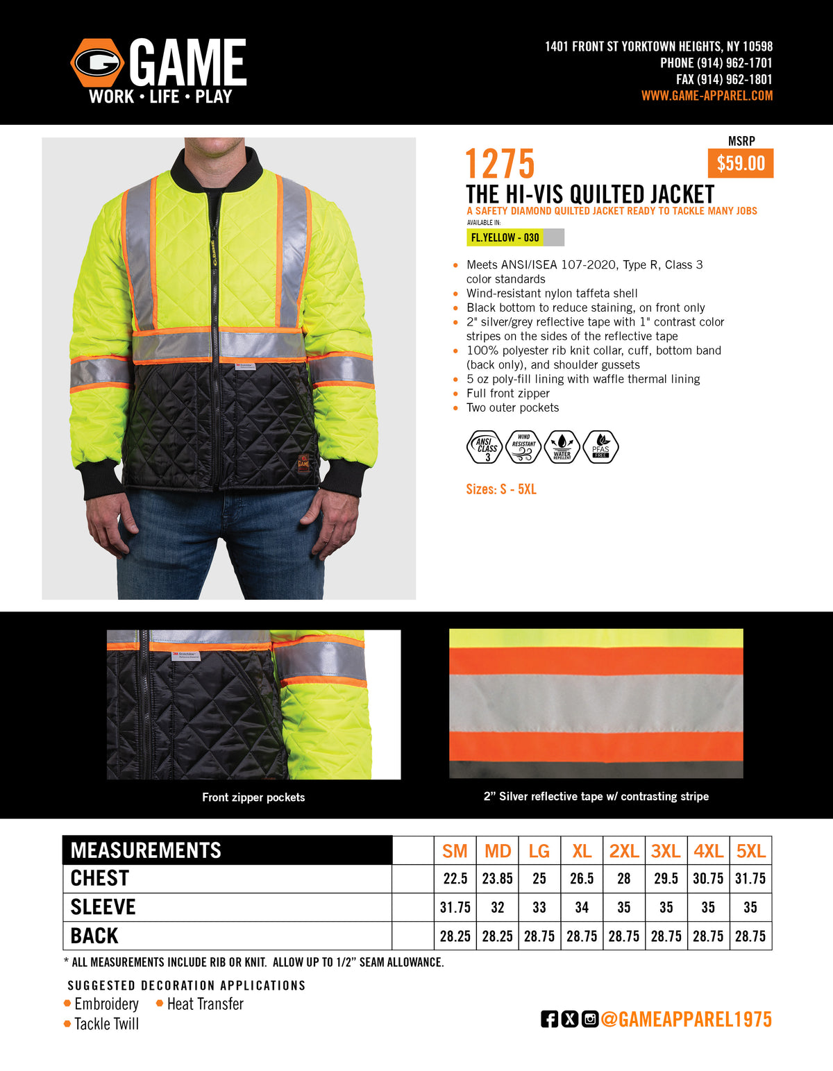 1275 - THE HI-VIS QUILTED JACKET spec sheet