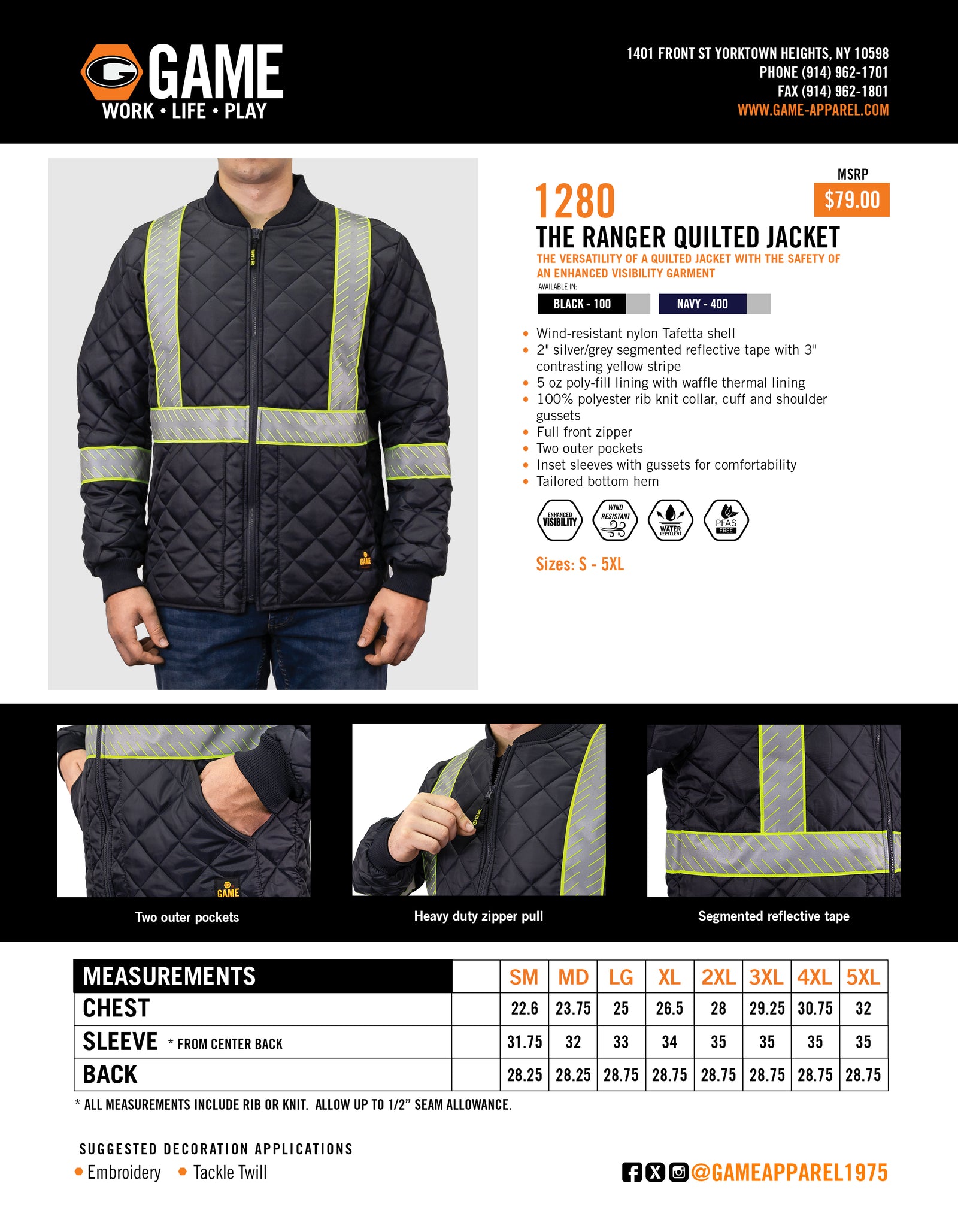 1280 - THE RANGER QUILTED JACKET spec sheet