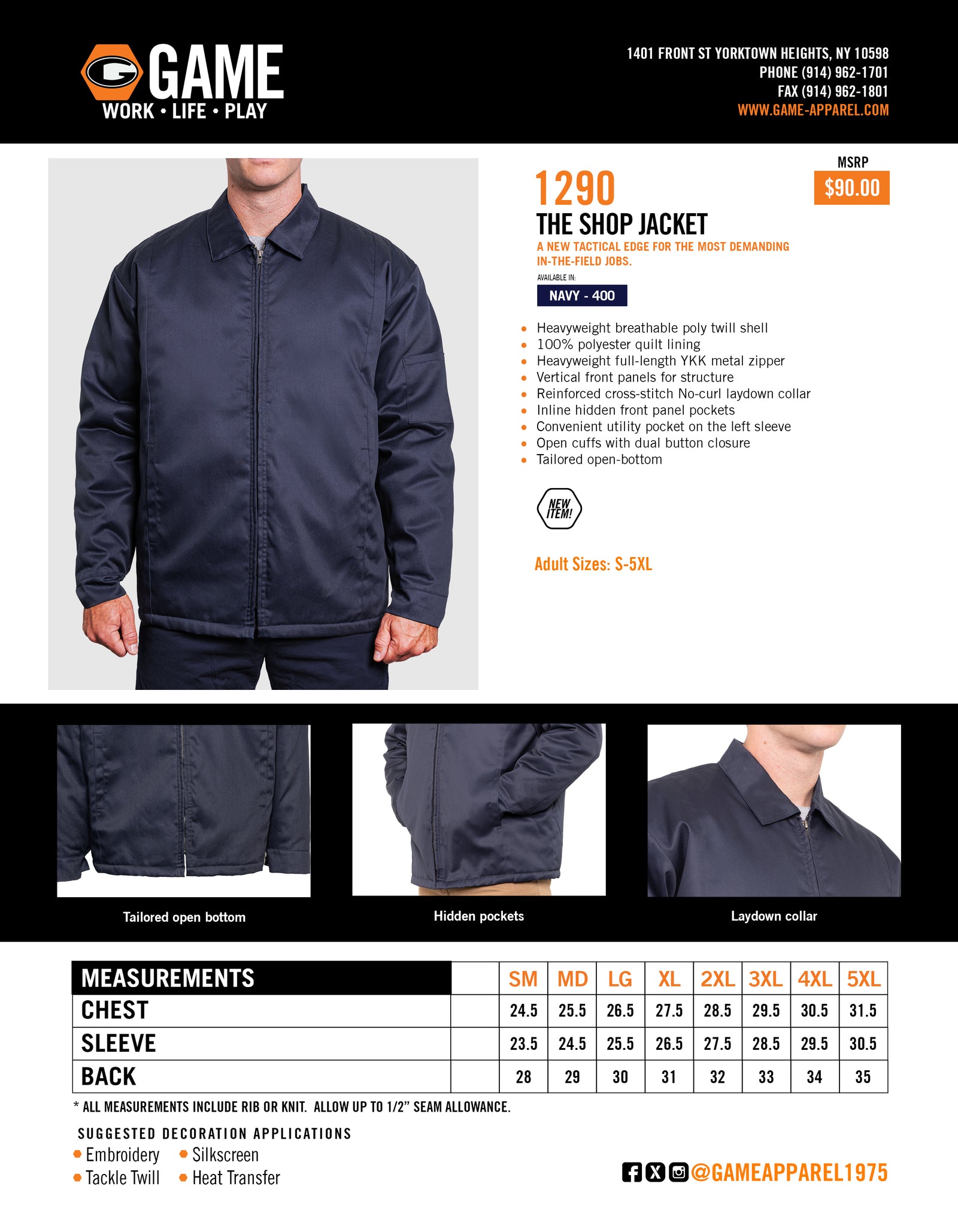 1290 - THE SHOP JACKET spec sheet