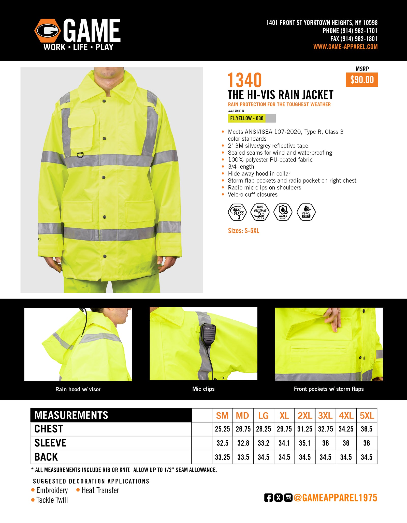 1340 - THE HI-VIS RAIN JACKET spec sheet