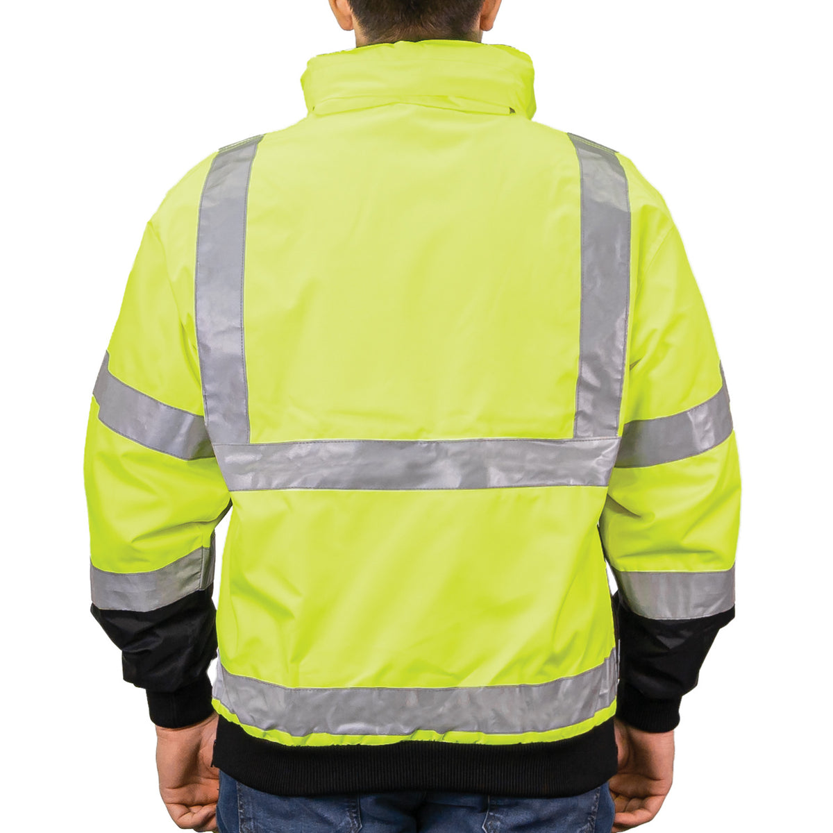 1370 - THE MUNICIPALITY HI-VIS  BOMBER JACKET WITH HIDEAWAY HOOD