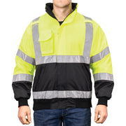 1370 - THE MUNICIPALITY HI-VIS  BOMBER JACKET WITH HIDEAWAY HOOD