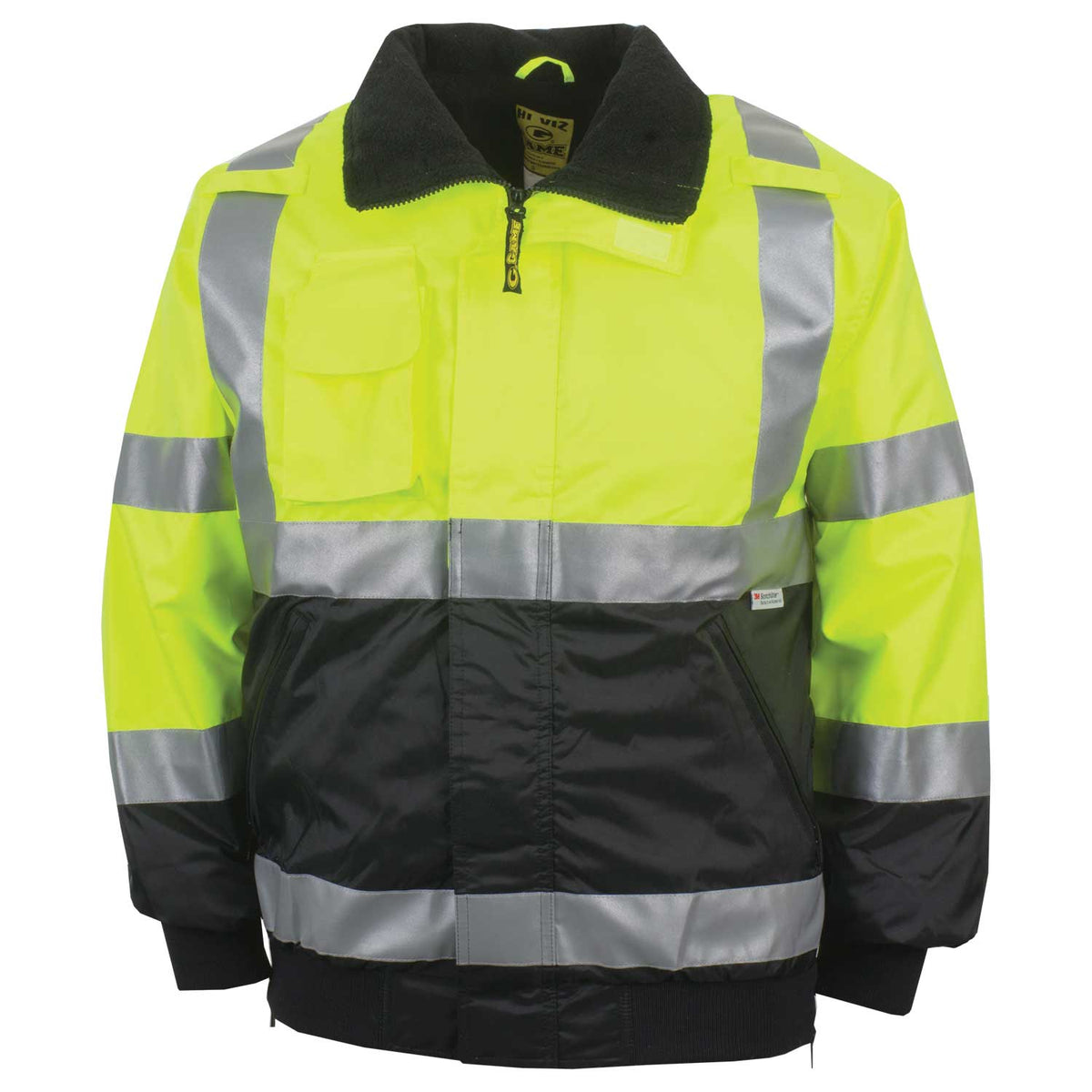 1370 - THE MUNICIPALITY HI-VIS  BOMBER JACKET WITH HIDEAWAY HOOD
