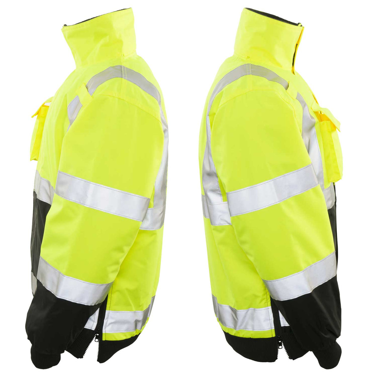 1370 - THE MUNICIPALITY HI-VIS  BOMBER JACKET WITH HIDEAWAY HOOD