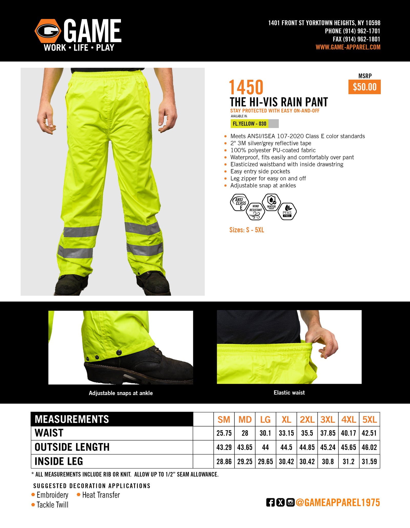 1450 - THE HI-VIS RAIN PANT spec sheet