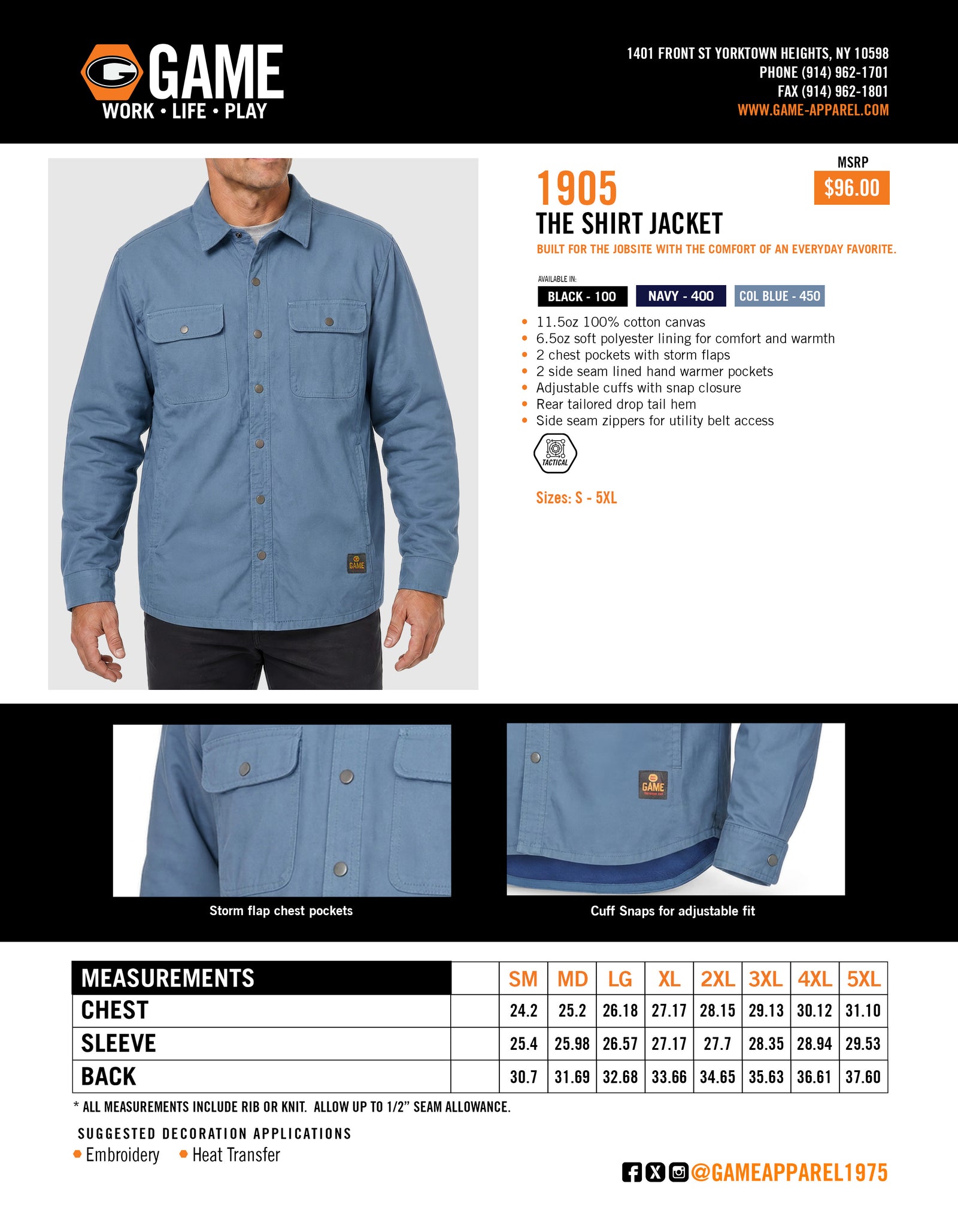 1905 - THE SHIRT JACKET (SHACKET) spec sheet