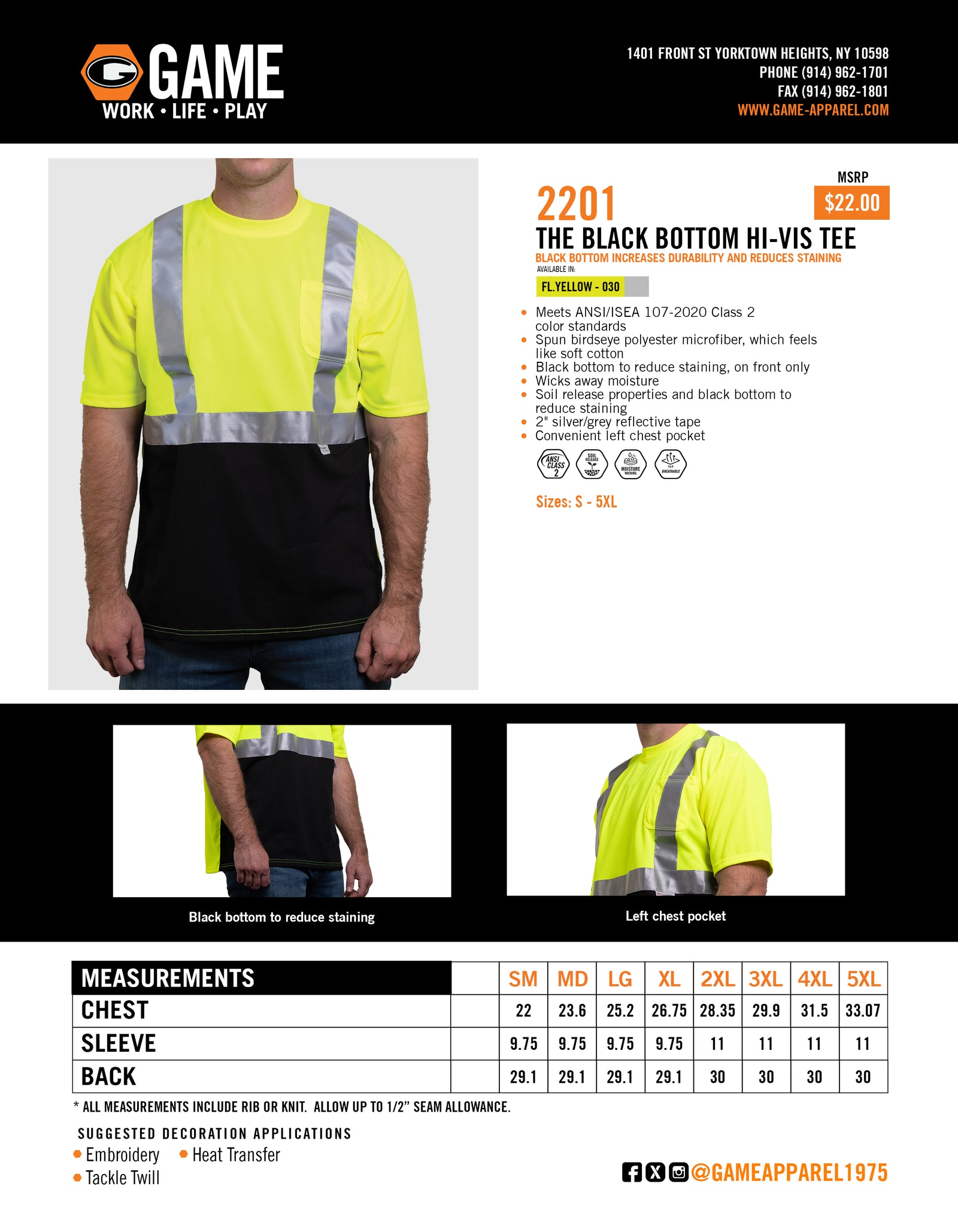 2201 - THE BLACK BOTTOM HI-VIS TEE spec sheet