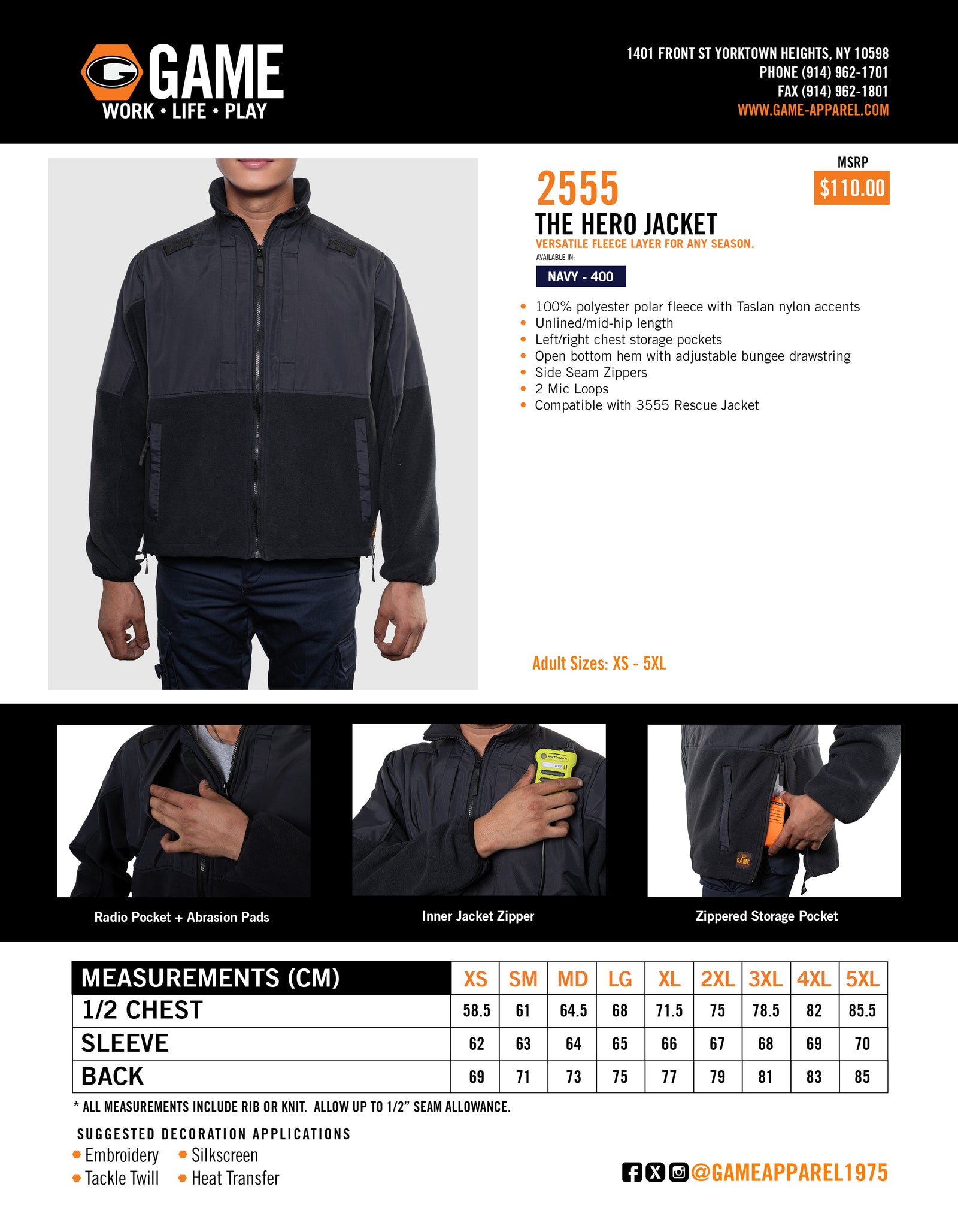 2555 - THE HERO JACKET spec sheet