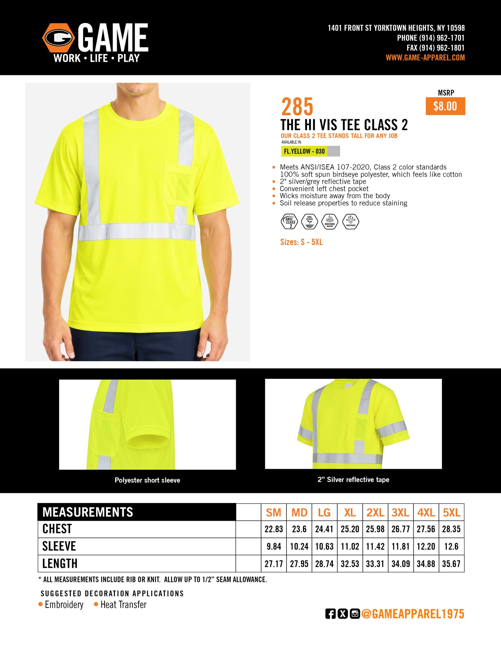 285 - THE HI VIS TEE CLASS 2 spec sheet