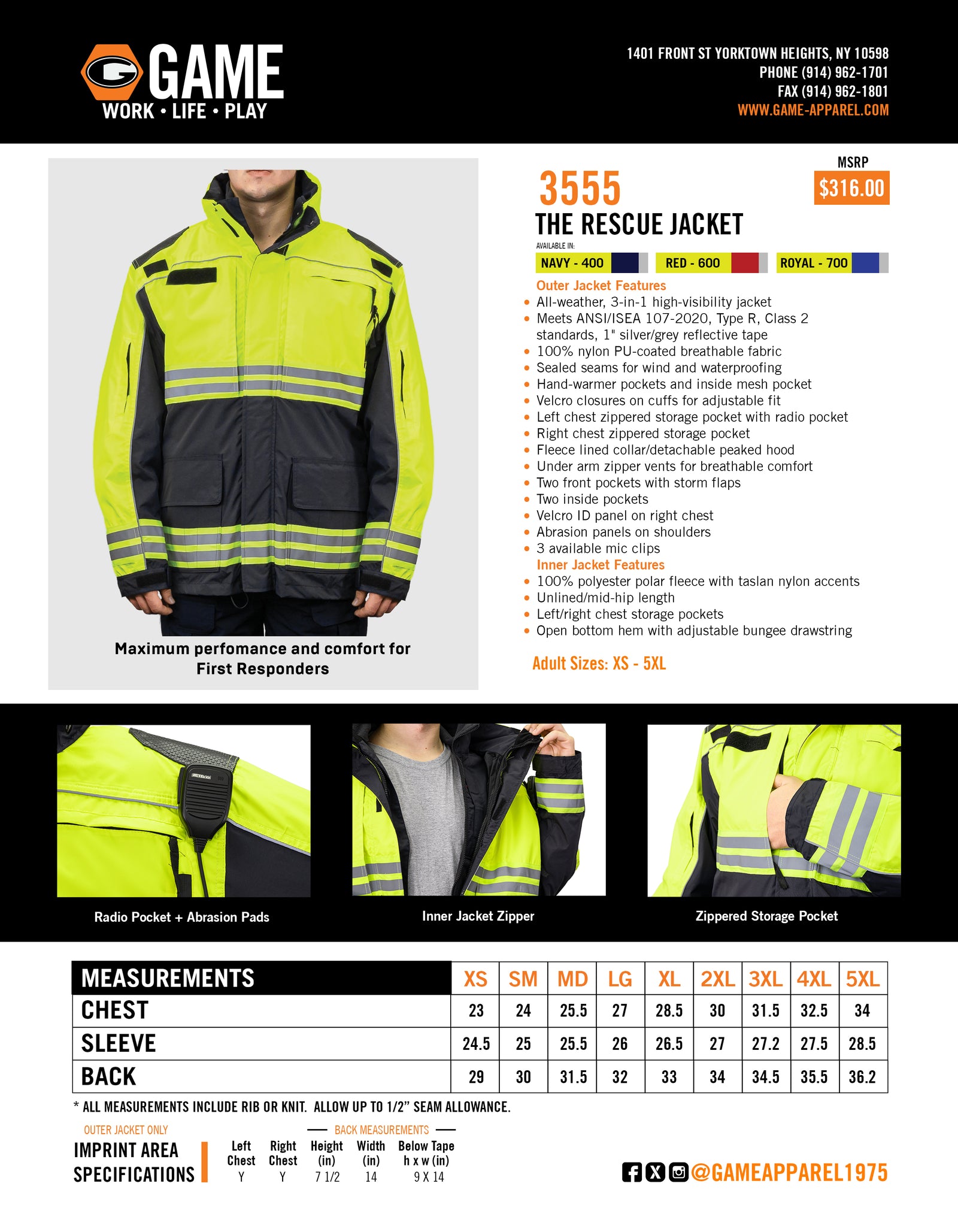 3555 - THE RESCUE JACKET spec sheet