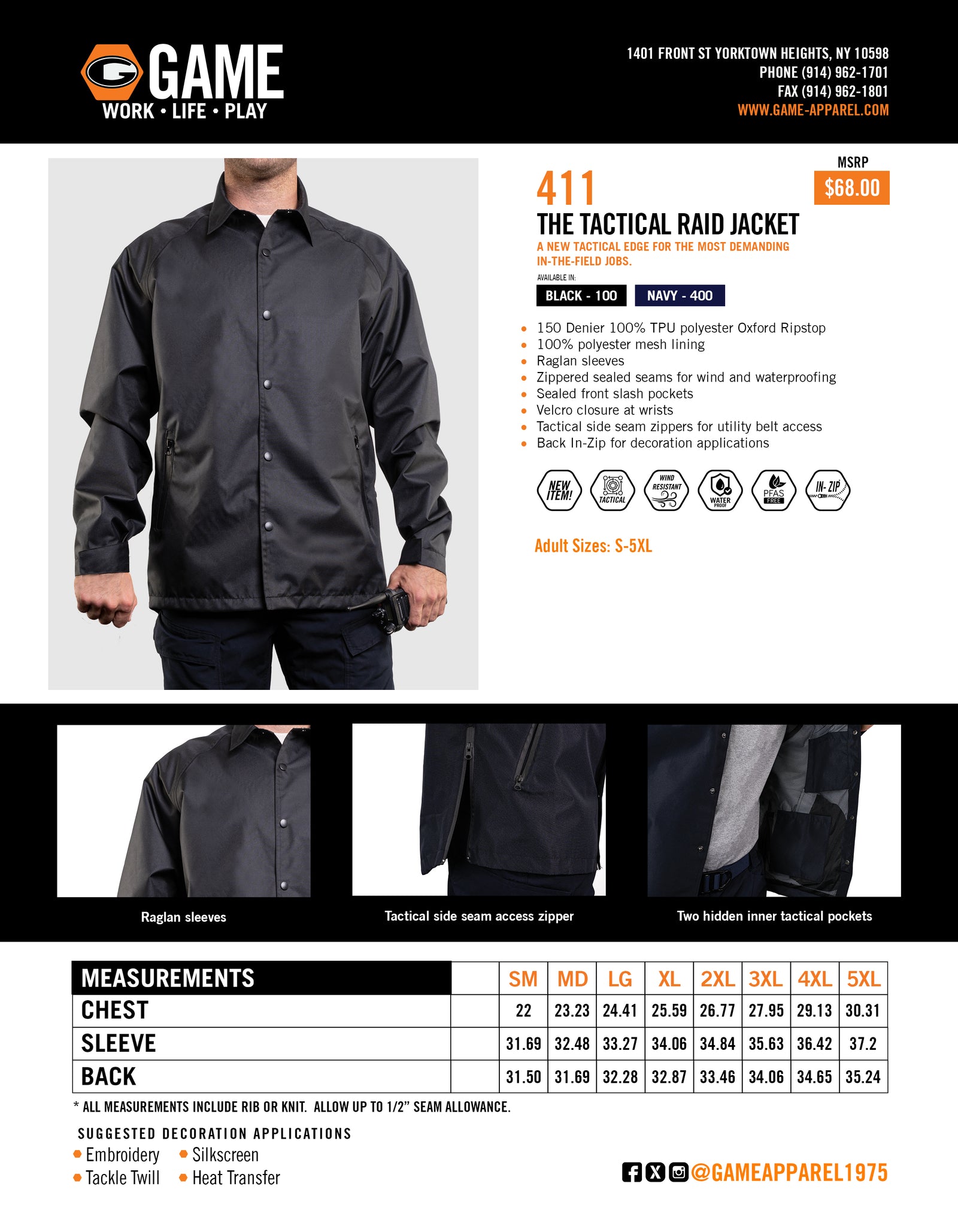 411 - THE TACTICAL RAID JACKET spec sheet
