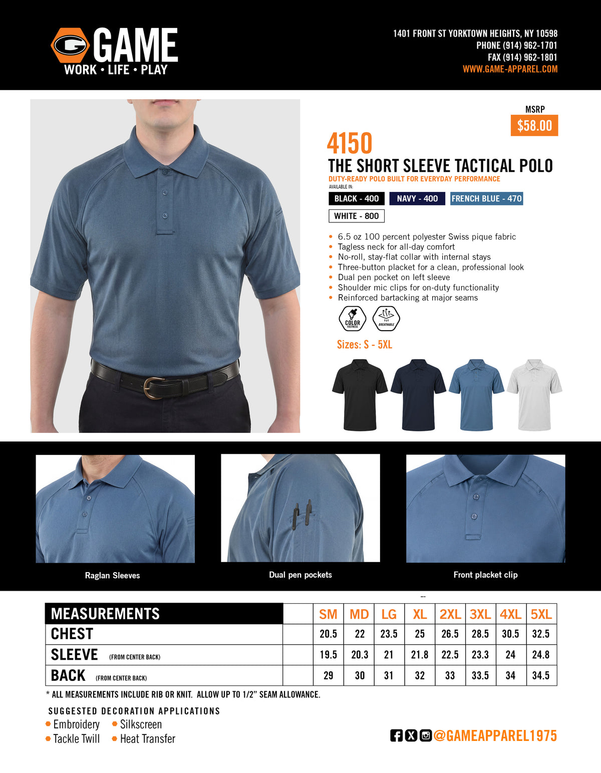 4150 - THE SHORT SLEEVE TACTICAL POLO spec sheet