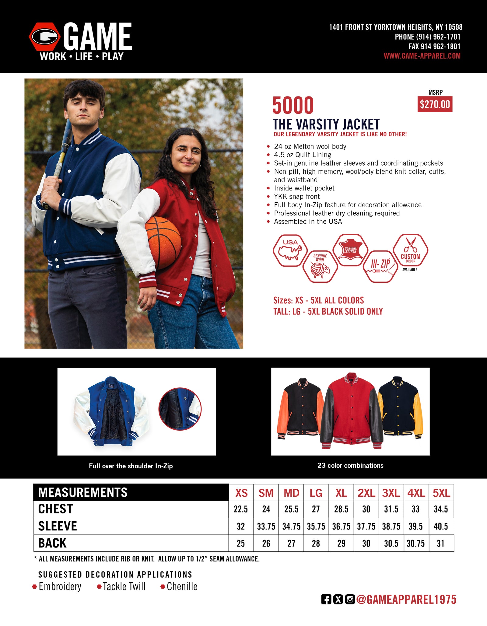 5000 - THE VARSITY JACKET (101) spec sheet