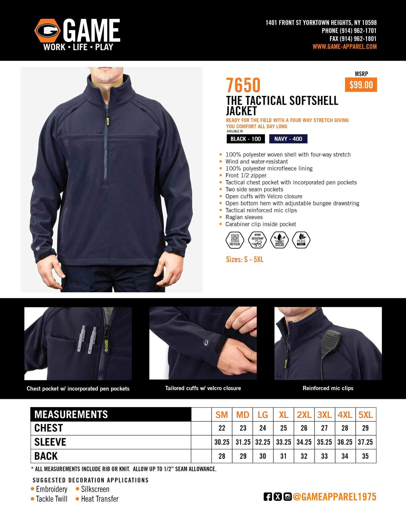 7650 - THE TACTICAL SOFT SHELL JACKET spec sheet