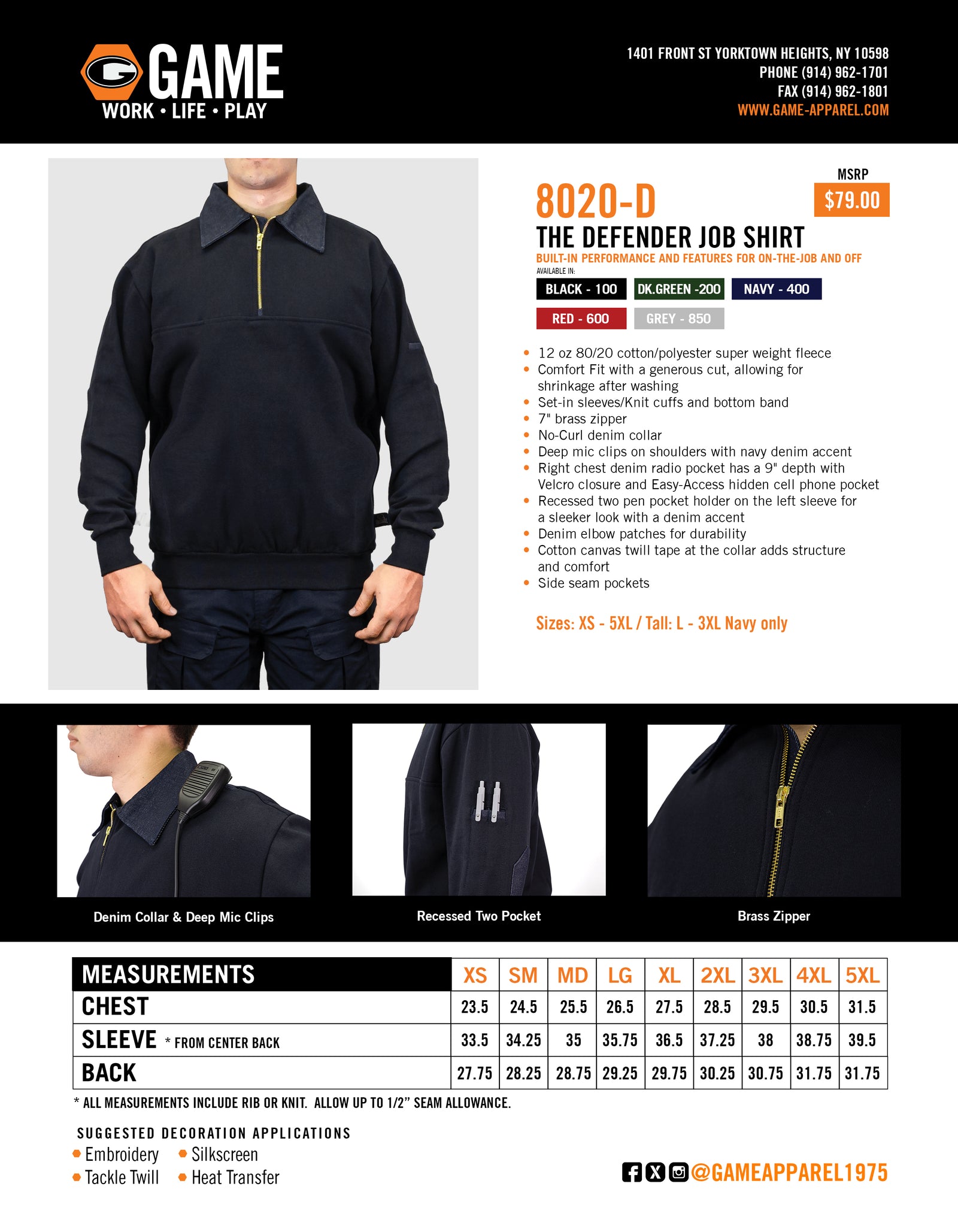 8020-D - THE DEFENDER JOB SHIRT spec sheet