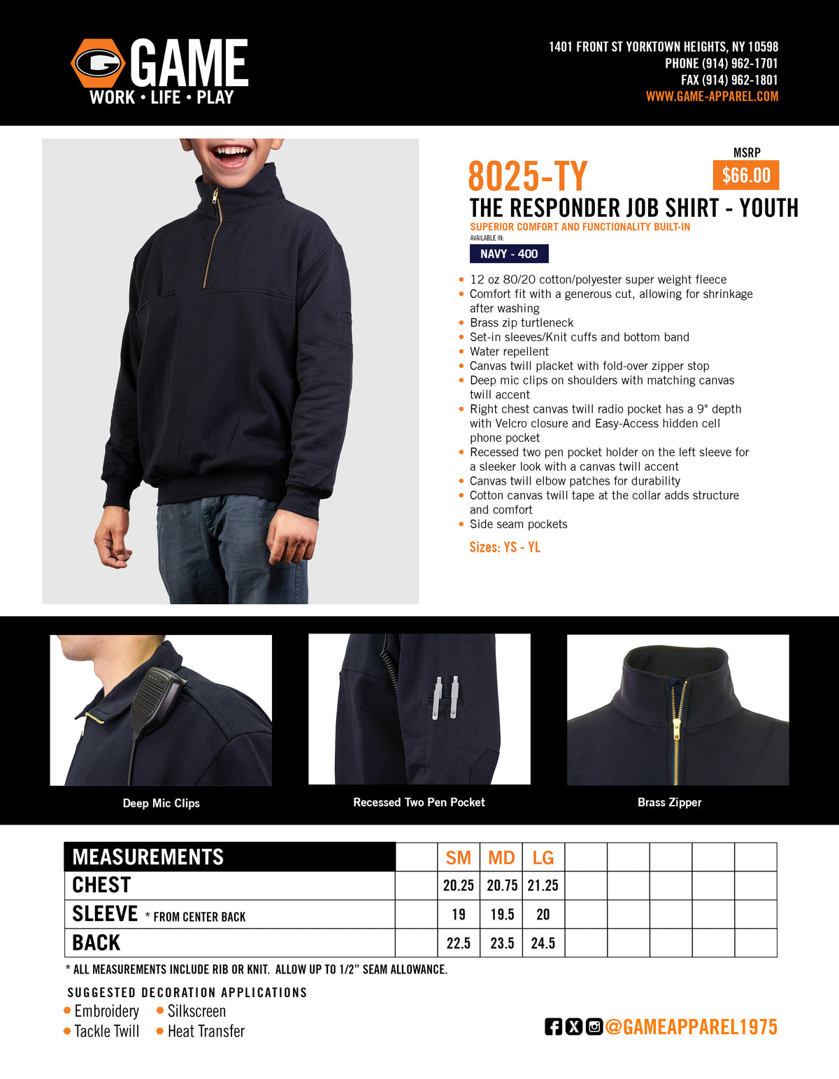 8025TY - THE YOUTH RESPONDER JOB SHIRT spec sheet