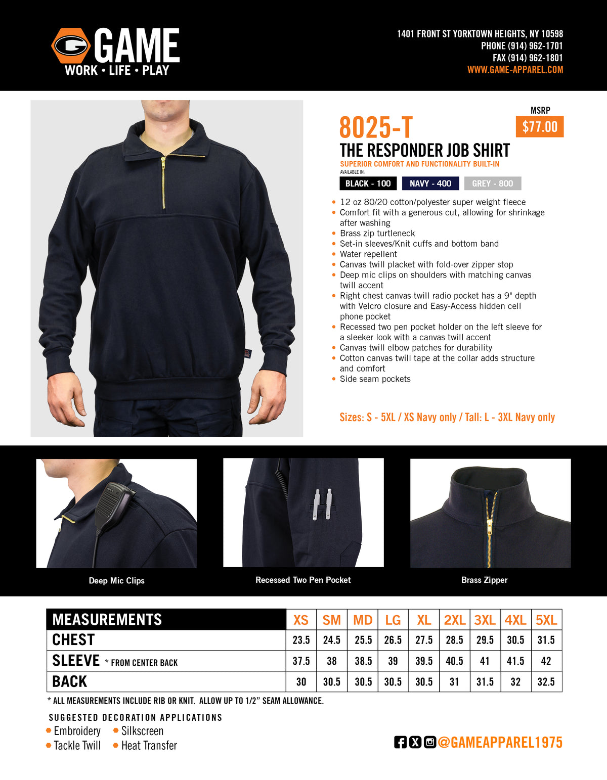 8025-T - THE RESPONDER JOB SHIRT spec sheet