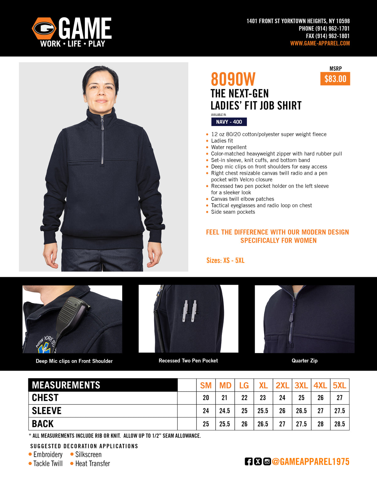 8090W - THE NEXT-GEN SUPREME LADIES' FIT JOB SHIRT spec sheet