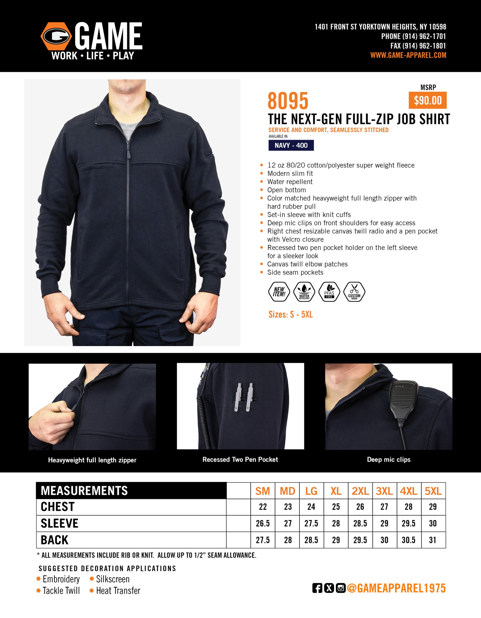 8095 - THE NEXT GEN ON DUTY FULL ZIP JOB SHIRT spec sheet