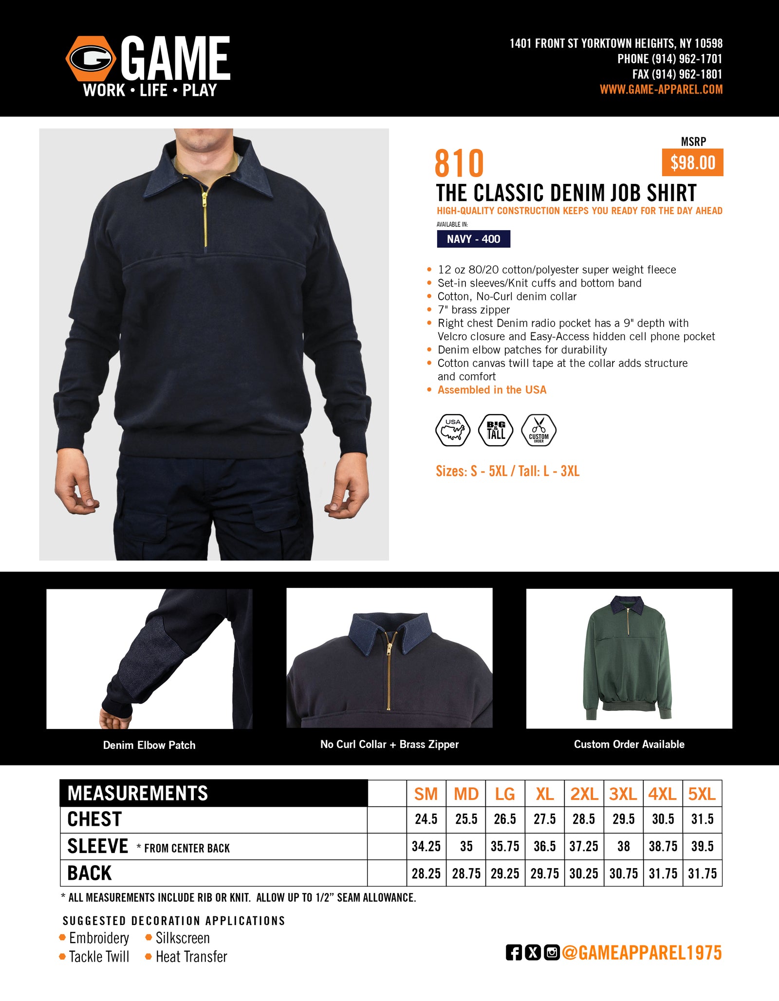 810 - THE CLASSIC DENIM JOB SHIRT spec sheet