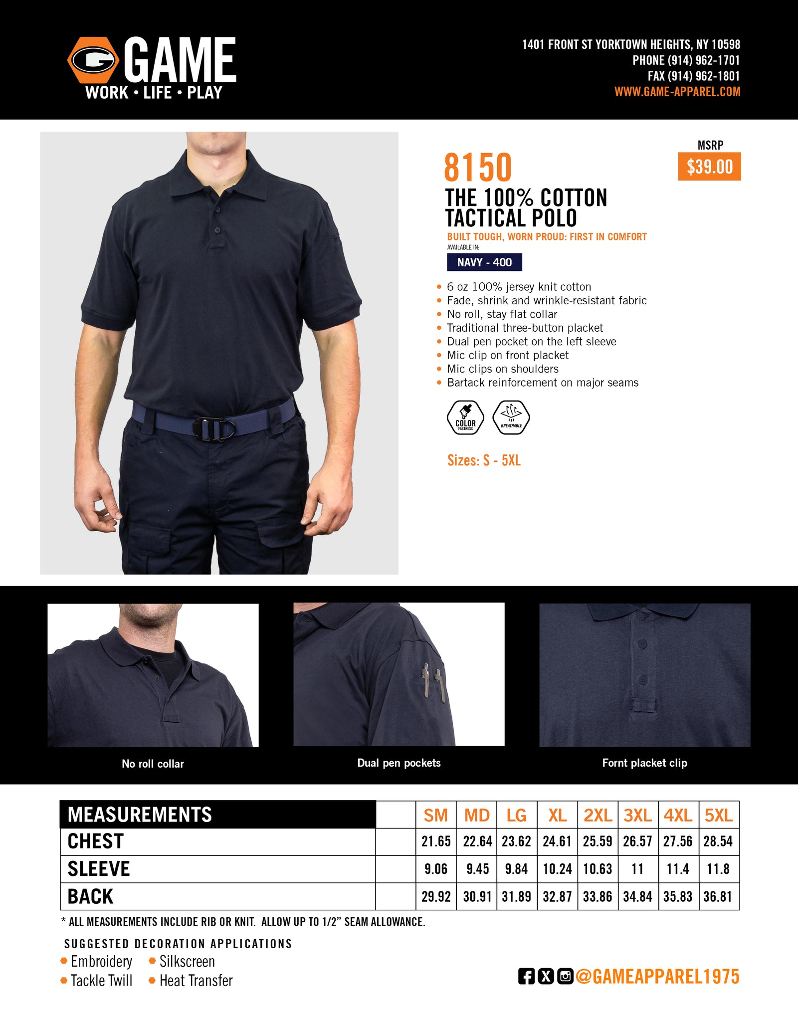 8150 - THE 100% COTTON TACTICAL POLO spec sheet