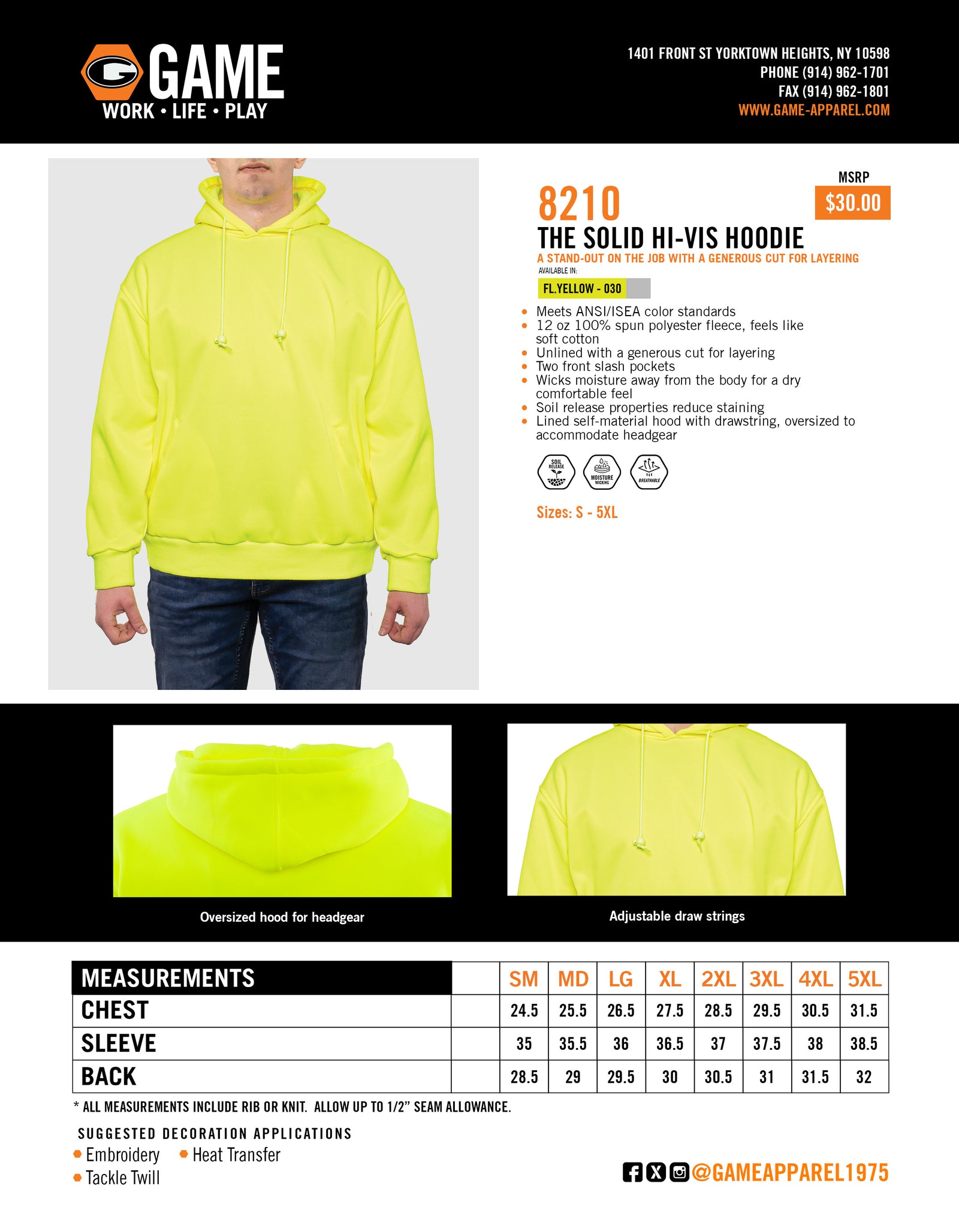 8210 - THE SOLID HI-VIS HOODIE spec sheet