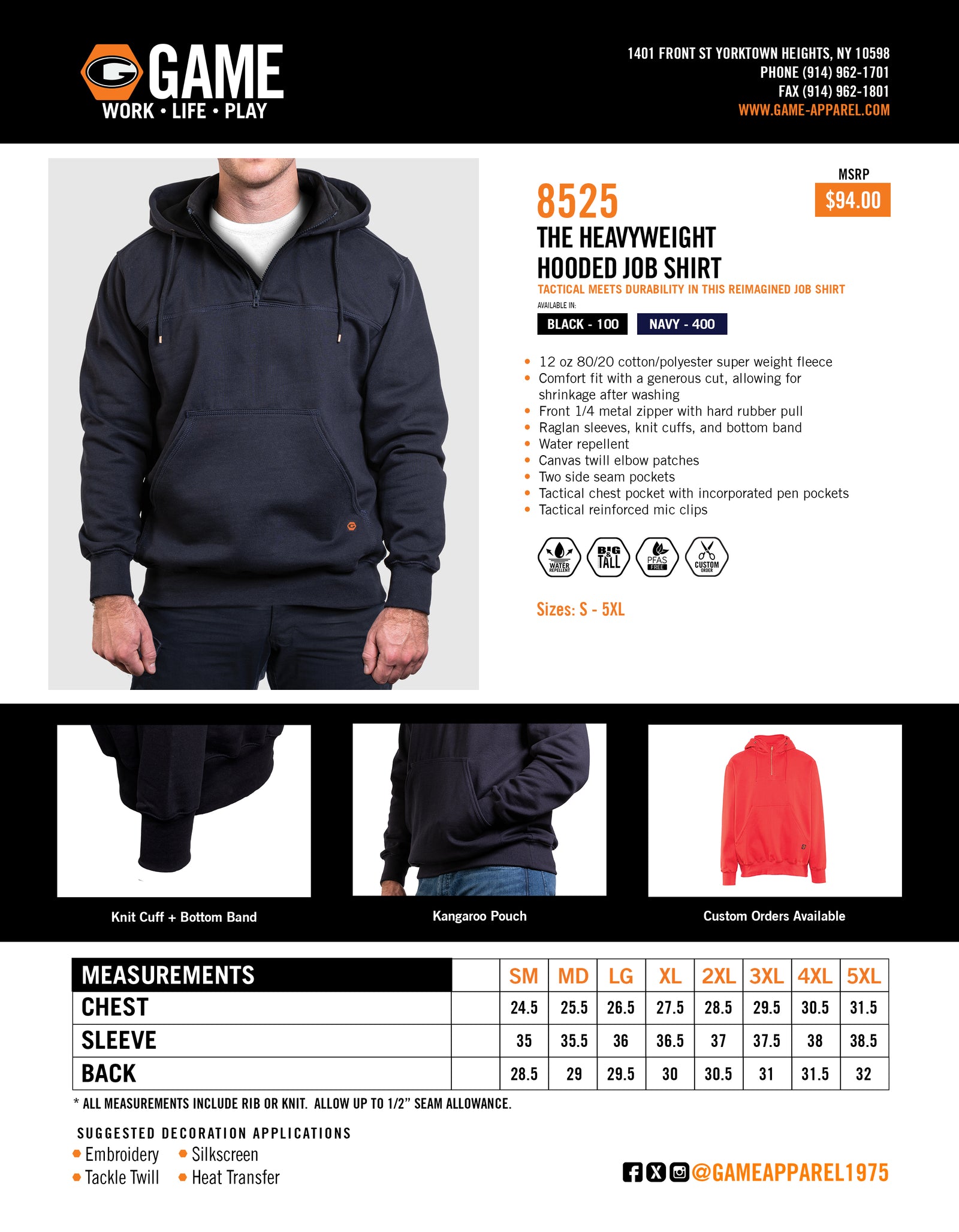 8525 - THE HEAVYWEIGHT HOODED JOB SHIRT spec sheet