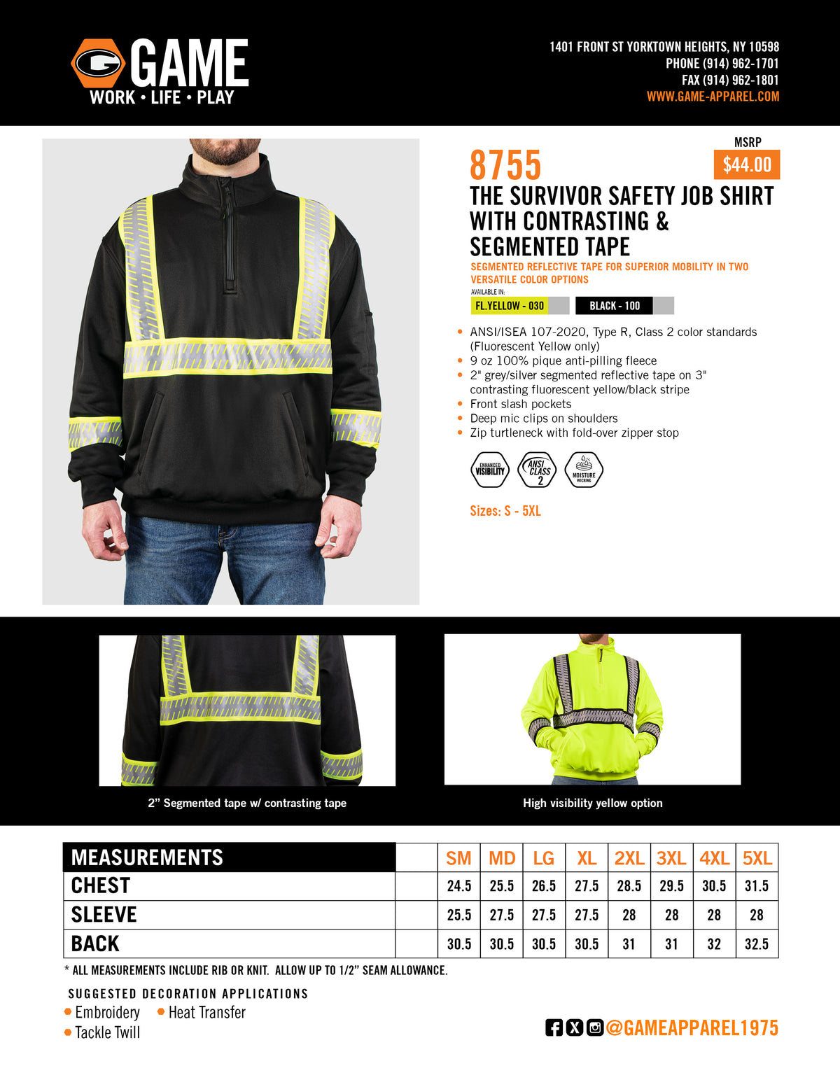 8755 - THE SURVIVOR SAFETY JOB SHIRT WITH CONSTRASTING & SEGMENTED TAPE spec sheet