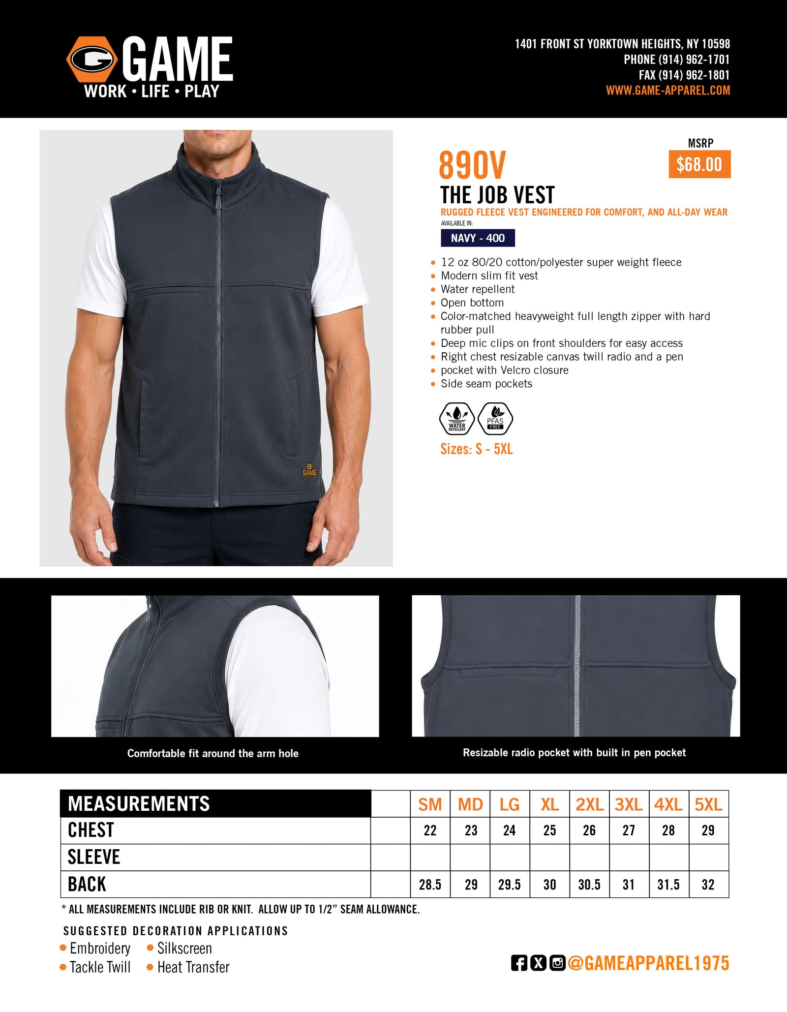 890V - THE JOB VEST spec sheet