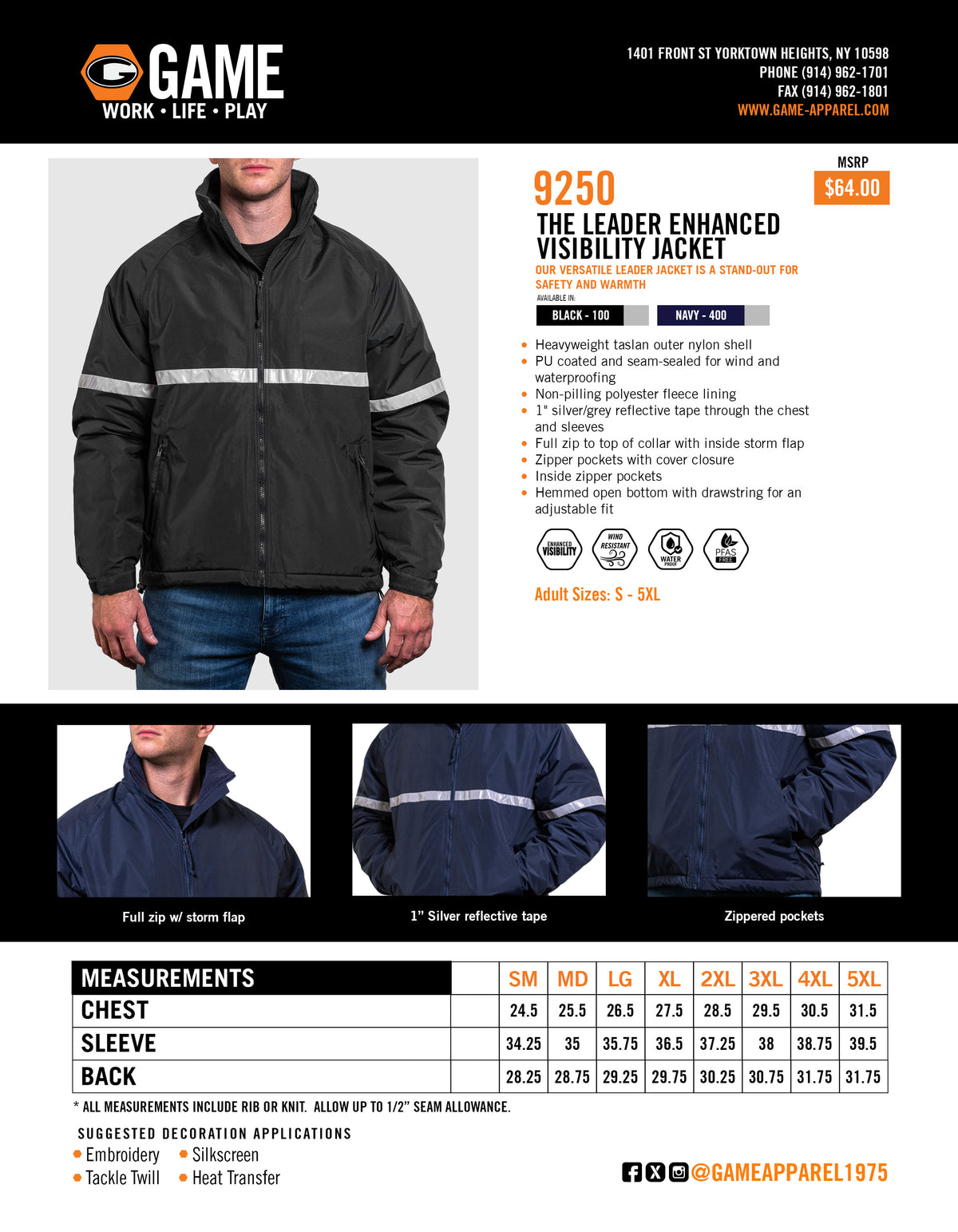 9250 - THE LEADER JACKET spec sheet