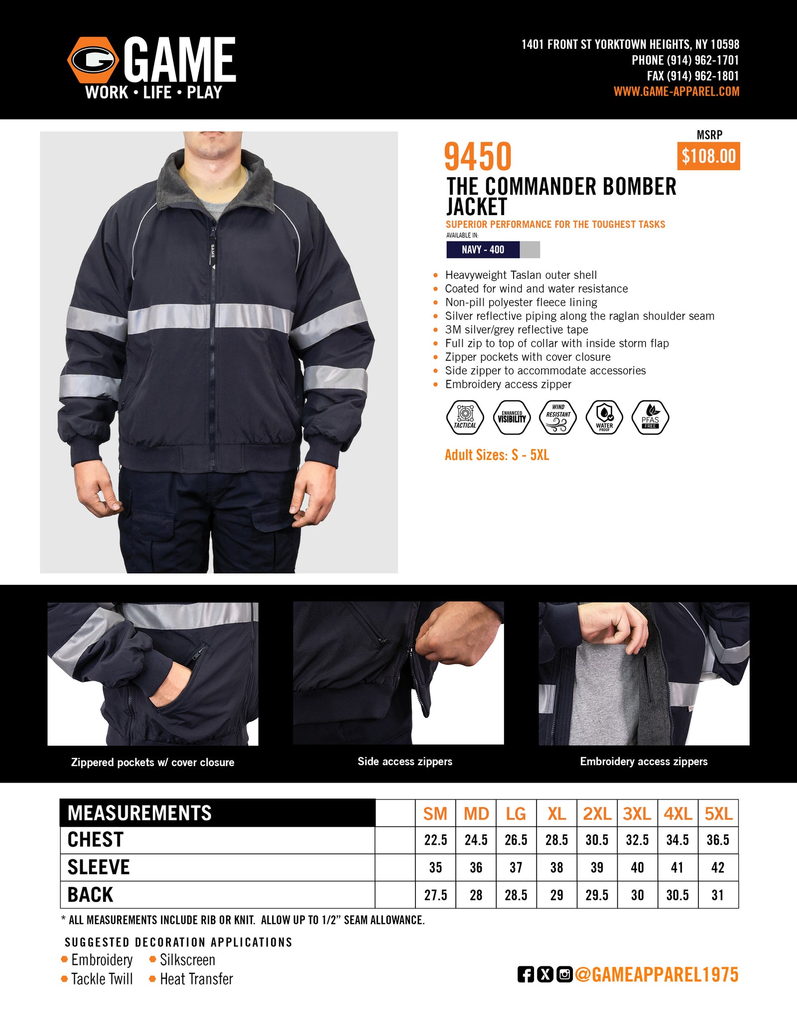 9450 - THE COMMANDER BOMBER JACKET spec sheet