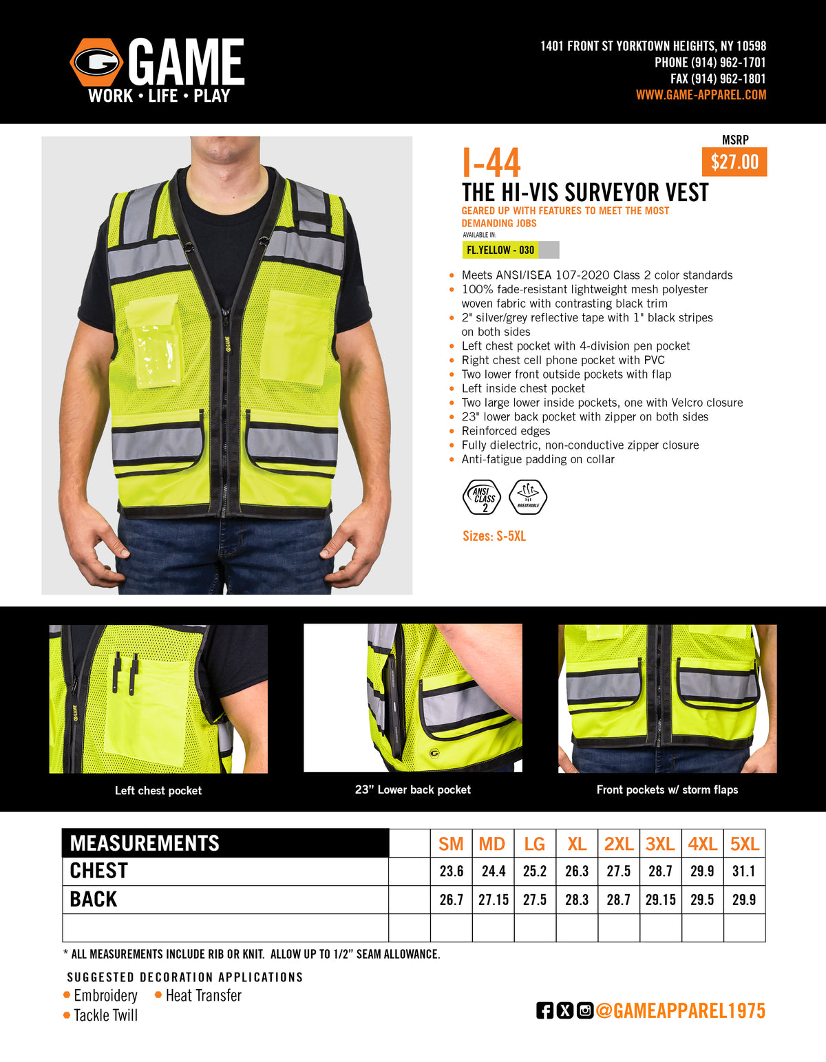 I-44 - THE HI-VIS SURVEYOR VEST spec sheet