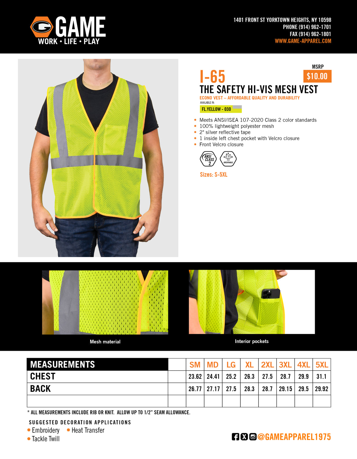 I-65 - THE SAFETY HI-VIS MESH VEST spec sheet