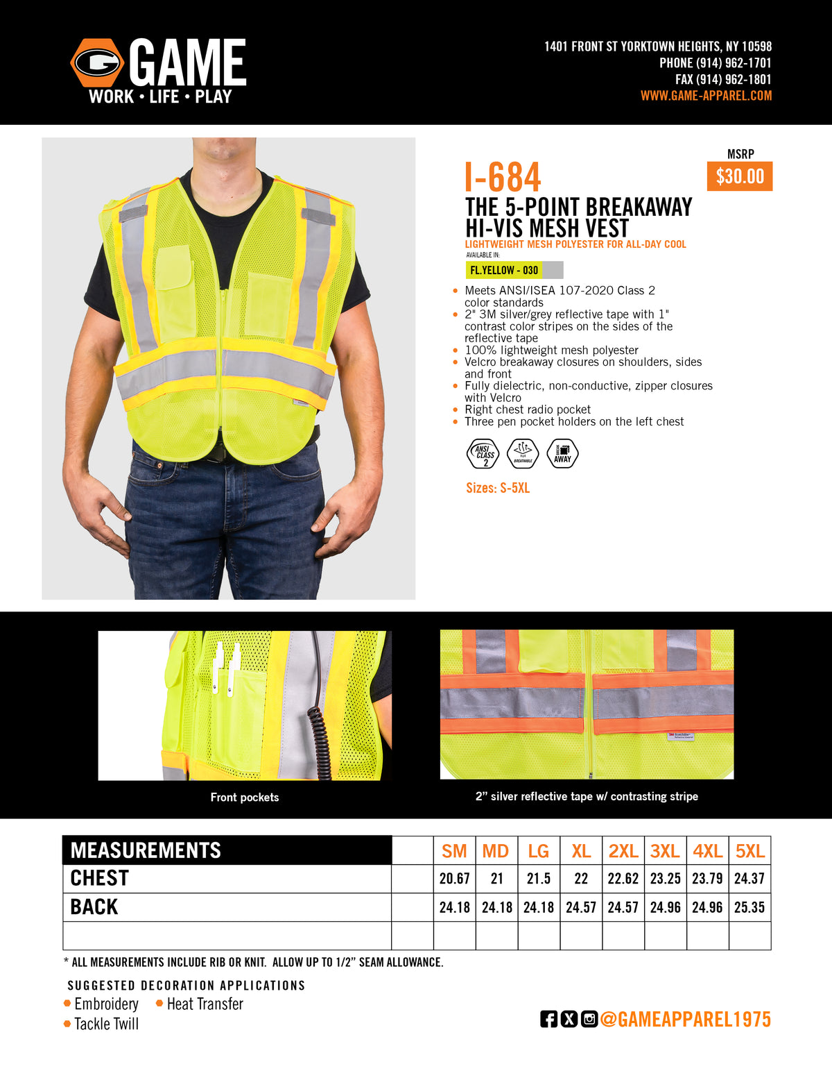 I-684 - THE 5 POINT BREAKAWAY HI-VIS MESH VEST spec sheet