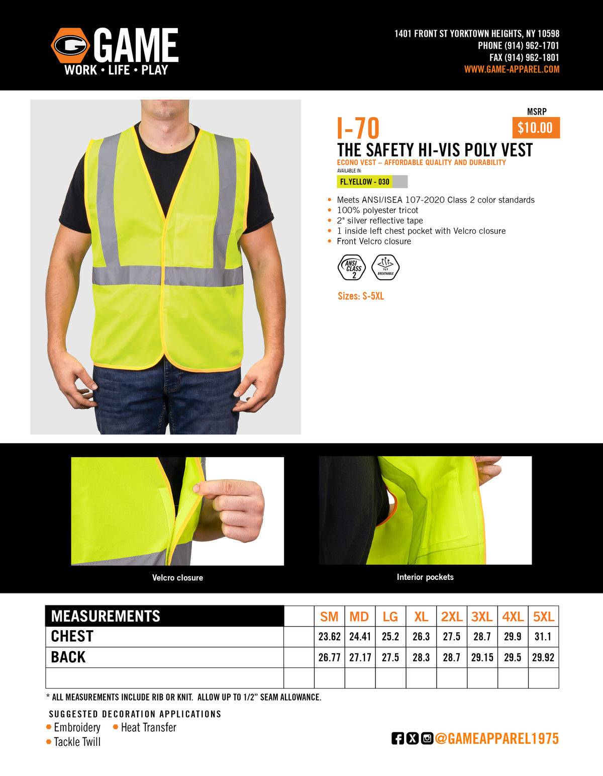 I-70 - THE SAFETY HI-VIS POLY VEST spec sheet