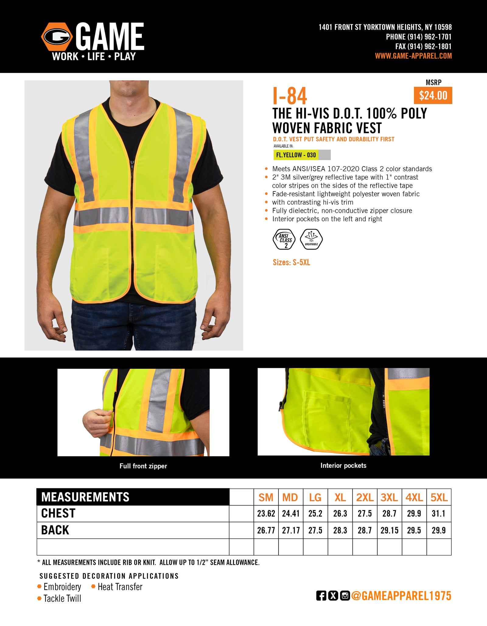 I-84 THE HI-VIS DOT 100% POLY WOVEN FABRIC VEST spec sheet