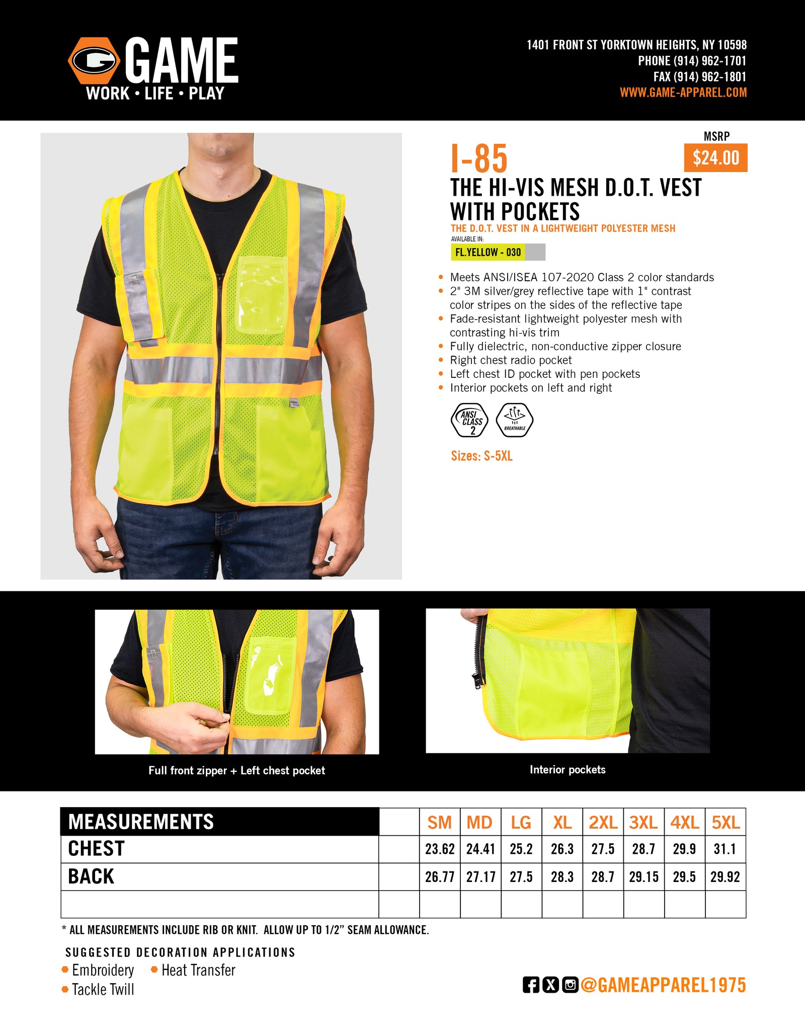 I-85 - THE HI-VIS MESH DOT VEST WITH POCKETS spec sheet